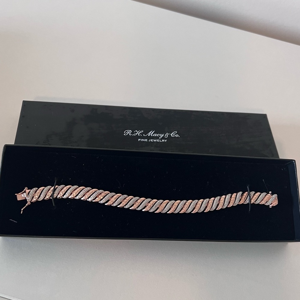 Round Cut White Natural Diamond Wave Tennis Bracelet In 14k Gold Over s925